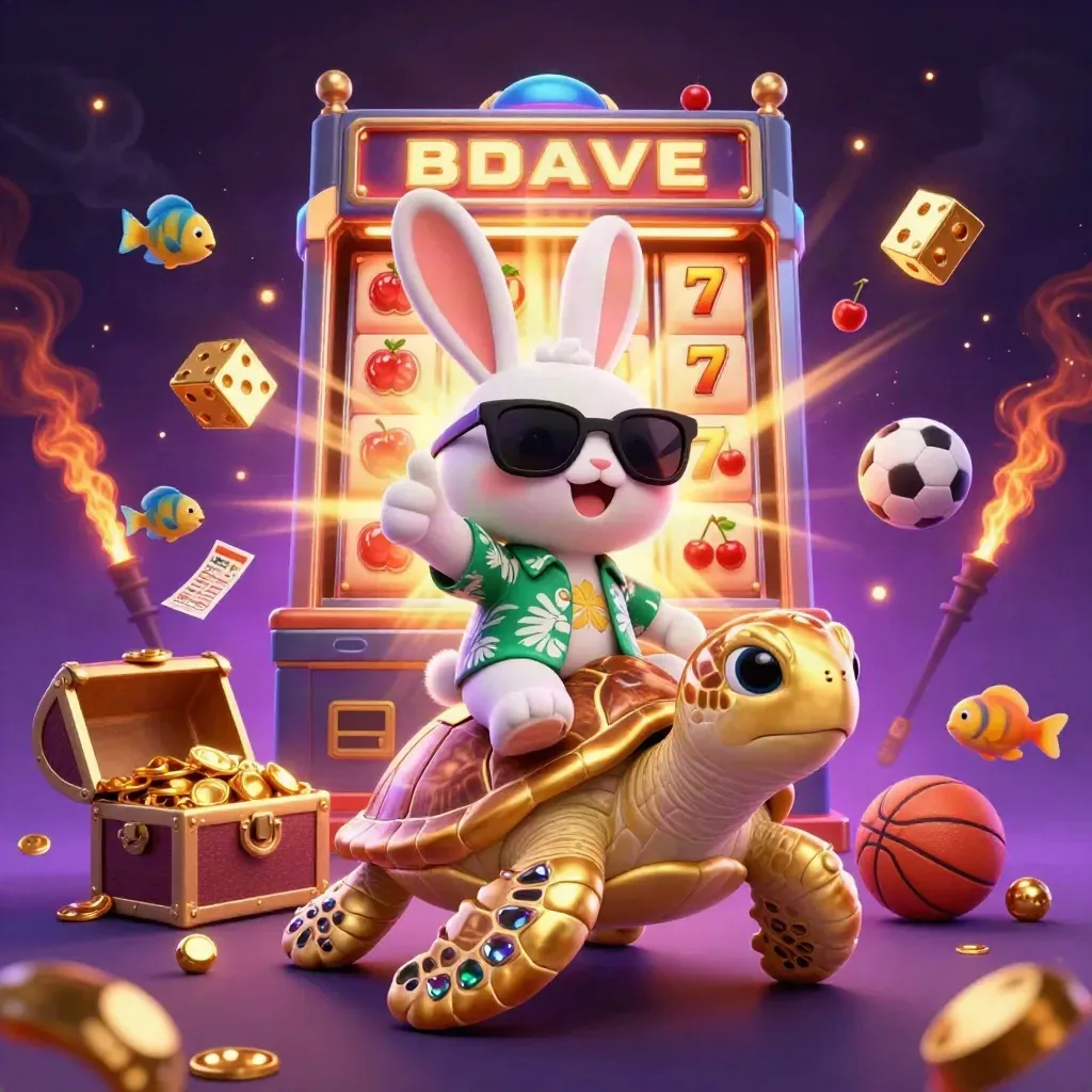 Lucky rabbit on a golden sea turtle amid jackpot bursts, gold, and casino magic.